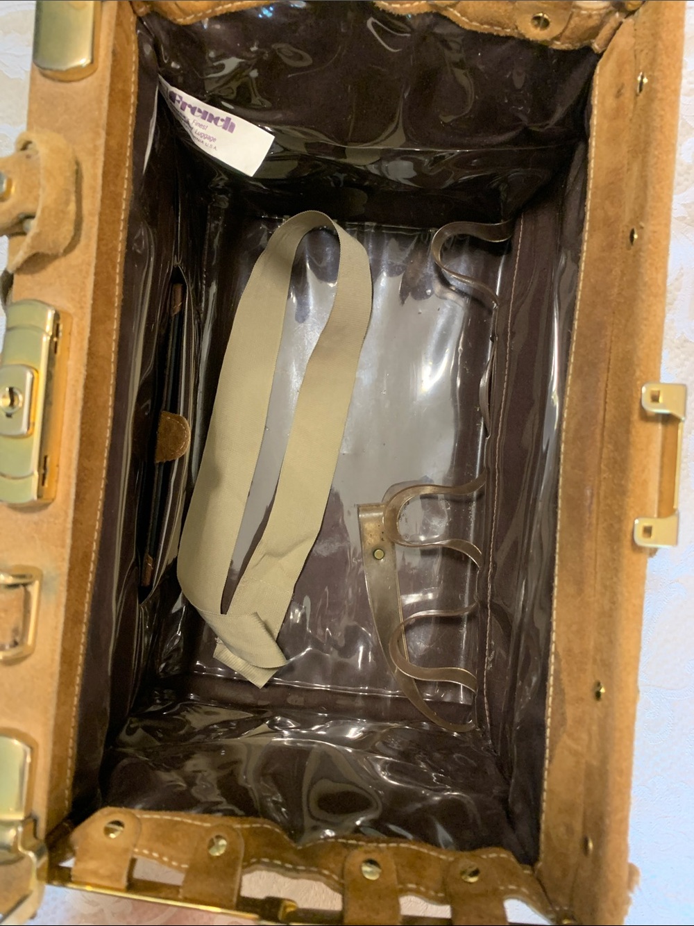 Vintage Classic Tweed 2 Piece Travel Set in Tan Canvas and Leather Trim - Picture 10 of 16